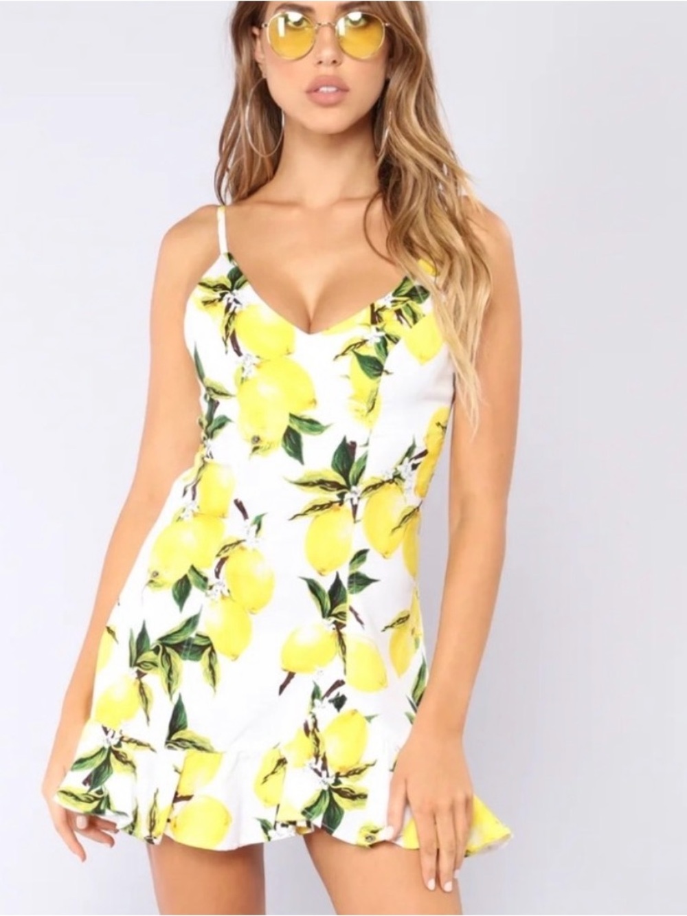Lemon Print Mini Dress - White & Yellow